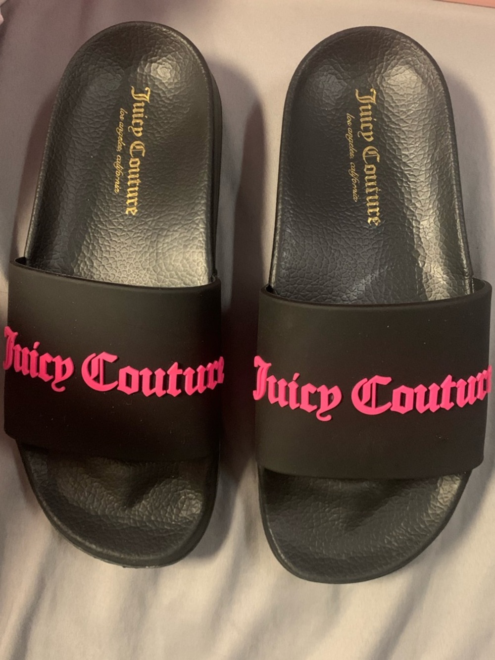 Juicy Couture Black Slides with Pink Logo